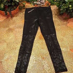 Level 99 Women's Ultra Faux Black Suede Metallic Leather Leggings Size: L